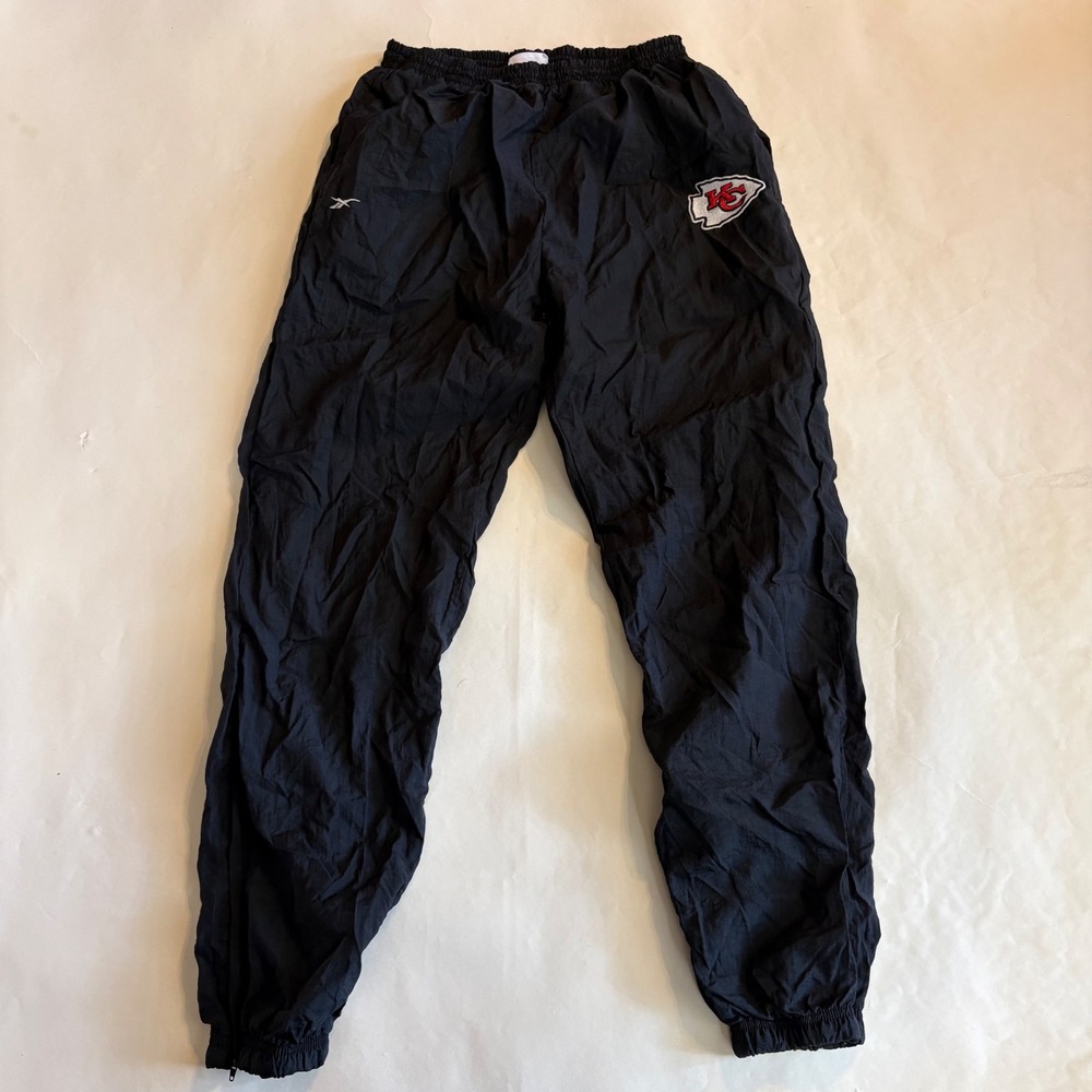 Vintage Reebok Kansas City Chiefs Black Nylon Windbreaker Track Pants Mens Large